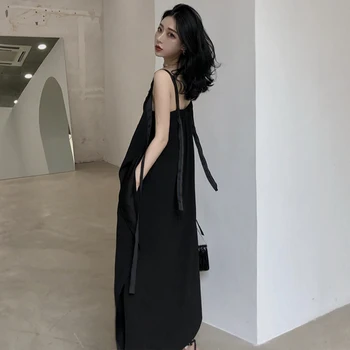 Rochii de vara Femei Neagră Lungă Pierde Curele de Spaghete Slash Backless sundress Elegant Casual Vintage Streetwear Plus Dimensiune 4xl