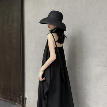 Rochii de vara Femei Neagră Lungă Pierde Curele de Spaghete Slash Backless sundress Elegant Casual Vintage Streetwear Plus Dimensiune 4xl