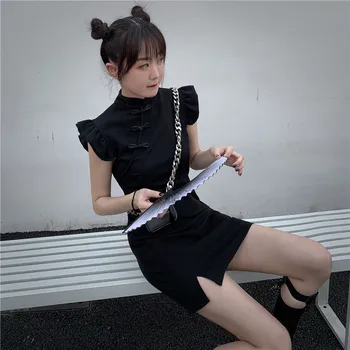 Fete Chineză Stil De Moda Cheongsam Rochie Retro Qipao Sexy Femei Split Maneca Fluture Mini Rochie Sexy Costume De Epocă