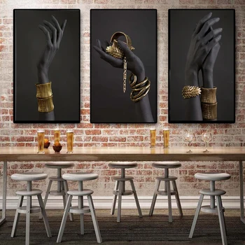 Negru Mâna Femeii cu Bijuterii de Aur Postere si Printuri pe Perete Panza Pictura Africa de Imagini de Artă pentru Living Decorul Camerei