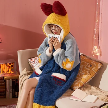 Iarna Halat de Femei Pijamale Flanel Gros de Start Drăguț Haine Largi pentru Femei Hanorac cu Maneca Lunga Acasa Sleepwear