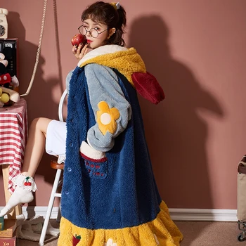 Iarna Halat de Femei Pijamale Flanel Gros de Start Drăguț Haine Largi pentru Femei Hanorac cu Maneca Lunga Acasa Sleepwear