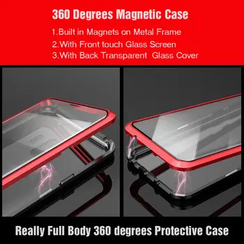 Față-verso de sticla Magnetic caz pentru Huawei honor play 3 8X Max V20 nota 10 Mate 10 pro panouri Aluminiu metal 360 de grade Full Acoperi Caz