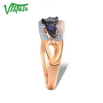 VISTOSO 14K 585 Aur roz Strălucitor Diamant Fancy Albastru Safir Veritabil Inel Pentru Femei Logodnă, Aniversare Elegant de Bijuterii Fine