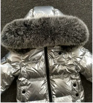 Noul rusă pentru Copii de Iarnă în Jos Jacheta în General Costum mare Real Guler de Blana Copii Costum de Schi Băieți și Fete, Plus Sacou Cald Argint ws876