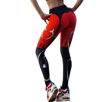 Noua Sexy Inima de Imprimare Jambiere Femei Negru Rosu Mozaic Sportiv Pantaloni Imprimate Fierbinte Pantaloni de Yoga de Fitness pentru Femei Jambiere