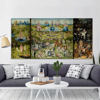 Grădina plăcerilor Pământești Hieronymus Bosch Panza Pictura, Postere, Printuri de Arta de Perete de Imagine pentru Camera de zi Decor Acasă Cuadros