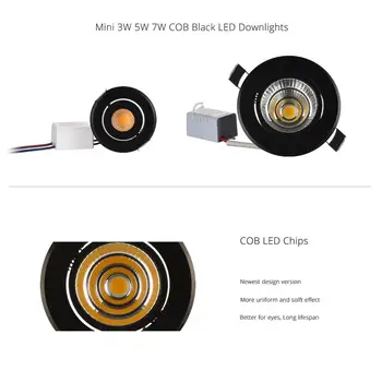 Special Negru led spot Mini 3W 5W 7W COB LED Downlight Estompat Încastrat Lampa cel mai bine pentru tavan biroul de acasă hotel 110V 220V