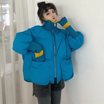 Maneca Lunga Stang Gât Căptușit Sacou Femeie Gros De Iarna Cald Liber Palton Harajuku Streetwear Dimensiuni Mari, Blana Scurta