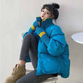 Maneca Lunga Stang Gât Căptușit Sacou Femeie Gros De Iarna Cald Liber Palton Harajuku Streetwear Dimensiuni Mari, Blana Scurta