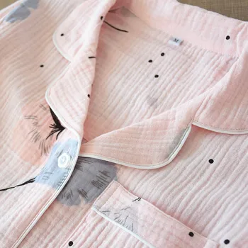 2020 Primăvara anului Nou Japonez stil Proaspat Femei Pijama Set de Confort Tifon de Bumbac Doamnelor Ginkgo Frunze Imprimate Vrac Subțire uzura Acasă