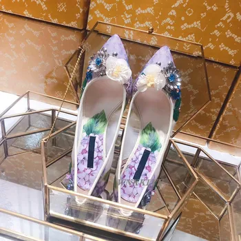 Femei cu Toc Pompe de aer ochiurilor de Plasă de cristal Matal Margele Flori decor petrecere rochie de mireasa pantofi de nunta a subliniat toe pantofi de vara