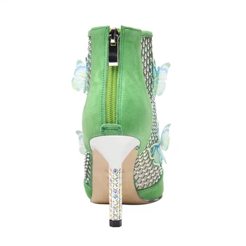 În 2020, Noi Femeile Fluture Cizme de Moda Toamna Verde pantofi cu Toc pentru Femei Strălucitor Toc Plasă de Petrecere Pantofi de Cristal Elegant Bal Pompe
