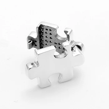 Amuzant Argint 925 Puzzle Model Zircon Spumante Clip Margele se potrivesc Reflecție Originală Bratari Clip Farmec Bijuterii DIY