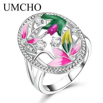 UMCHO Handmade Colorate Email Inele pentru Femei Solide de Argint 925 Floare de Lotus r Moda Petrecere de Ziua Mamei Cadou Bijuterii