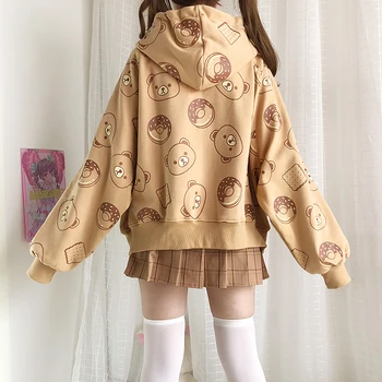 Harajuku Kawaii Urs Zip Up Hoodie Femei Drăguț Lână Sacou Cu Gluga Fete Adolescente Iarna Supradimensionate Maneca Lunga Îmbrăcăminte Exterioară Palton