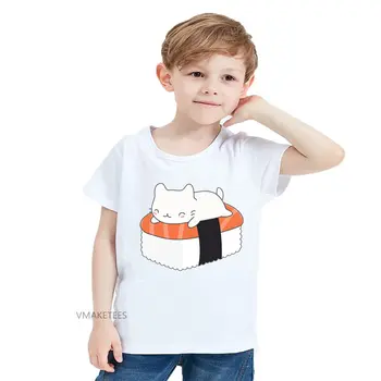 2018 Vara Fete si Baieti tricou Maneca Scurta Copii Kawaii Sushi Cat de Imprimare T-shirt pentru Copii Desene animate Amuzant Haine