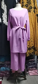Wepbel Femeile Musulmane Arabe Costum De Moda Topuri Cu Maneci Lungi + Pantaloni Largi Picior Islamic Două Bucata Set Haine Femei Bluze Femei Seturi