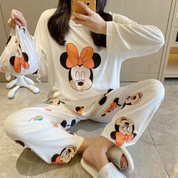 Disney Fete Imprimate Primavara Toamna Sac Set De Pijama Femei, Desene Animate Cu Maneca Lunga 2 Bucata Homewear Sleeperwear Haine