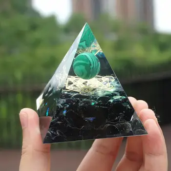 Malachit-o Sfera de Cristal Piramida Joasa 60mm cu Obsidian Piatră prețioasă Reiki Chakra Energiei Orgonice Pyramide de Colectare