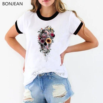 Acuarelă bule ochi tipărite femei tricou de vara top craniu de femeie de flori design de tricou femmeg geek estetice haine tricou