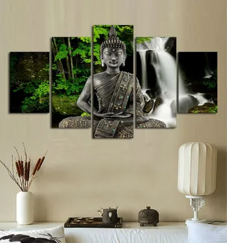 Home Decor Perete Living Poze 5 Buc/Buc Buddha Cascada Arta Pictura Modular HD Imprimate Panza Poster Fara Rama