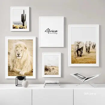 Africa De Animale Arta De Perete Panza Pictura Leu, Elefant, Girafa Cactus Nordic Postere Si Printuri Poza Perete Pentru Living Decorul Camerei