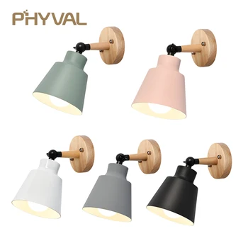 PHYVAL Lemn Lampa de Dormitor 10mm baza de Lemn Lampa de Perete Cu Plug Macaron Moderne Tranșee de Perete Pentru Liviing Camera