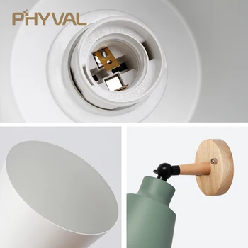 PHYVAL Lemn Lampa de Dormitor 10mm baza de Lemn Lampa de Perete Cu Plug Macaron Moderne Tranșee de Perete Pentru Liviing Camera