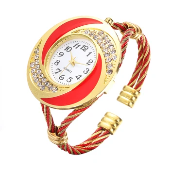 Femei Brățară Cuarț Ceas De Moda Stras Mini Cifre Arabe, Cadran Ceas De Mână Din Sârmă De Oțel Rotund Cuff Watch Doamna Cadou