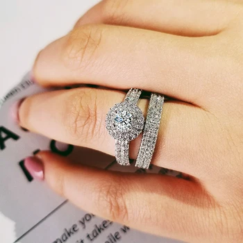 2021 nouă rundă de lux argint 925 set inel de nunta pentru femei lady cadou de aniversare de bijuterii en-gros de Black Friday R5142S