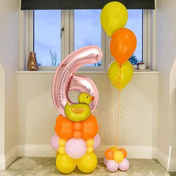 42pcs Mini Rață Baloane Set de Animale de Fermă Baloane Folie cu 30inch de Aur a Crescut Numărul de Balon pentru Ziua de naștere Petrecere Copil de Dus Decor