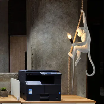 Moderne, lucrate Manual Rășină Maimuță Edison lampă de Pandantiv,Stil Loft Cânepă Frânghie Pandantiv Lumina pentru Iluminat Acasă Cafe-Bar Agățat Lampă Deco