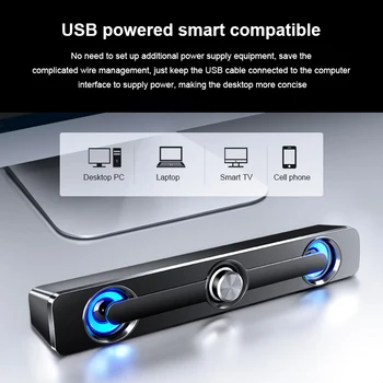 Difuzor USB cu Fir Puternic, Bar Stereo Subwoofer Bass Speaker Surround Sound Box Pentru PC, Laptop, Telefon, Tableta, MP3 MP4