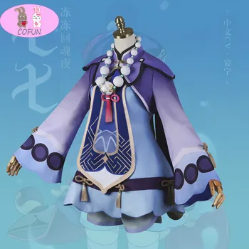 Anime Genshin Impact Qiqi Zombi Înghețe Înapoi În Noapte Joc Costum Violet Rochie Frumoasă Cosplay Costum Petrecere De Halloween Costum