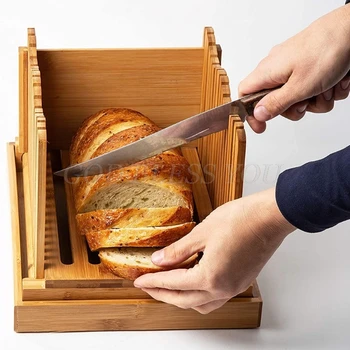 Bambus Reglabil Tăietor De Pâine Prăjită Pâine Cutter Holder Feliere Instrument De Pliere Filtru De Aparat De Bucătărie Practice Picătură De Transport Maritim