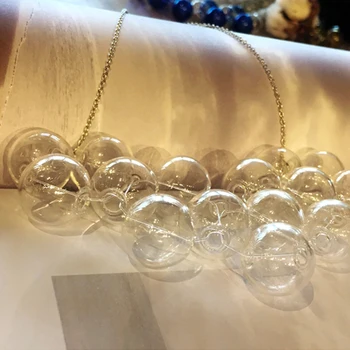 Ploaie De Vara Originale Balon Transparent Cravată Colier Pentru Femei 2021 Simplu Nou Clar Minge De Sticlă Artizanat Lanț Colier