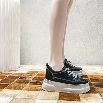 De piele a Crescut de 7cm Pantofi pentru Femei Adidași Pantofi Albi 2020 Toamna Noua Sălbatice piele de Vacă Pantofi Casual 34 Dimensiune Platforma Doamnelor Pantofi