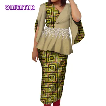 2 Piese Set Haine Africane pentru Femei Fuste si Topuri Set Bluza Eleganta si Fuste Lungi din Africa de Imprimare de Costume de Îmbrăcăminte WY8375