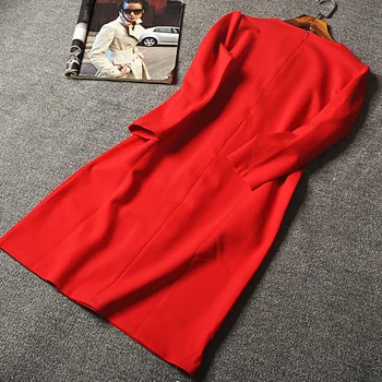 Rochie Pentru Femei 2020 Toamna Streetwear-O linie Solidă Maneca Trei Sferturi Aplici Imperiu O-gât Iarna Femei Rochii L-3XL