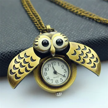 Nazeyt noua Moda Retro Unisex Vintage dublu deschis Owl Pandantiv Colier Antic Ceas de Buzunar diapozitiv inteligent Fob copil cadou ceas