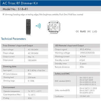 LED Dimmer Switch 220V 110V 230V AC Triac Wireless RF 2.4 G Remote Control PWM Estompat Întrerupător Dimmer cu Triac pentru Lămpi cu LED-uri