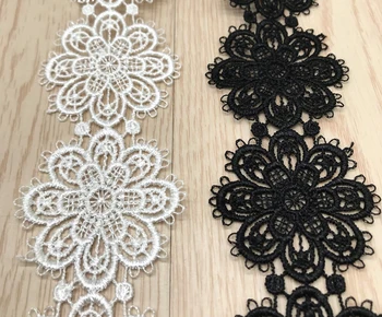 14yards 5.5 cm negru alb solubil în apă de flori dantelă tapiterie tesatura dantelă panglică DIY rochie de mireasa haine accesorii decorative