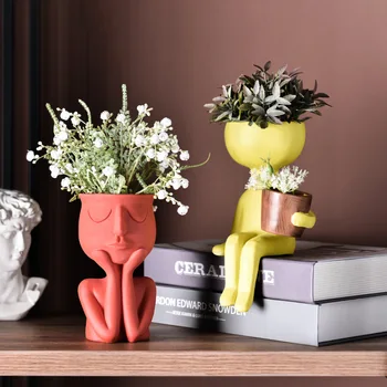 Nordic Minimalist Ceramice Abstract Vaza Negru Galben Omului Fata De Creatie Display Camera Decorative Figue Forma Capului Vaza