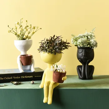 Nordic Minimalist Ceramice Abstract Vaza Negru Galben Omului Fata De Creatie Display Camera Decorative Figue Forma Capului Vaza