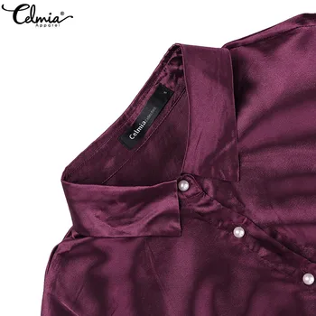 Celmia 2021 Toamna de Moda pentru Femei Mâneci Lungi din Satin Bluza Vintage Butonul de Jos Rever Gât Strada Camasi Elegante OL Mătase Topuri 5XL
