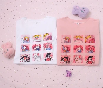 Hahayule HJN Vara Amuzant Drăguț Desene animate Sailor Moon Litere Tipărite cu Maneci Scurte T-shirt Femei Imbracaminte Fete Tee Alb Roz