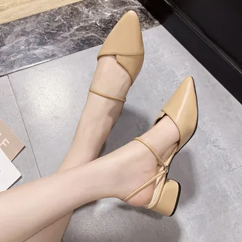 Piele PU de Înaltă tocuri pompe de femei pantofi 2019 pantofi de Vara pentru femei de Moda a Subliniat Pătrat sandale cu toc femei Slip-On pantofi Casual