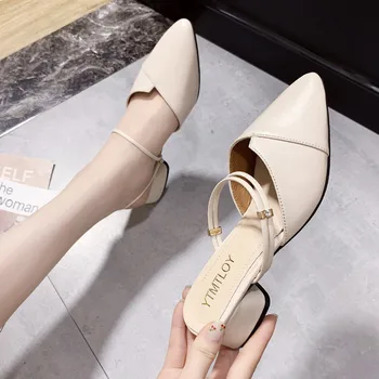 Piele PU de Înaltă tocuri pompe de femei pantofi 2019 pantofi de Vara pentru femei de Moda a Subliniat Pătrat sandale cu toc femei Slip-On pantofi Casual