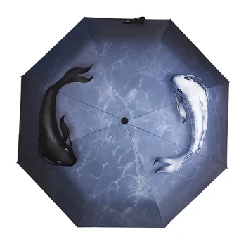 Umbrela într-O mână de Manipulare a Femeilor de Bărbați, Compact, Complet Automat Umbrelă de soare Mare Winfproof Puternic Paraguas,Avere Pește
